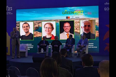 Session 3 speakers (L – R) Massimo Schembri, Irene O. Tvedten PhD, Niels van Kouwen and Arnold de Bruijn during the Q&A for Renewables, Reclamation & Responsible Economic Growth.